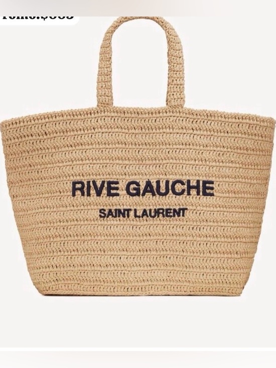 Saint Laurent Handbags - Saint Laurent Straw Rive Gauche Tote with Black Logo